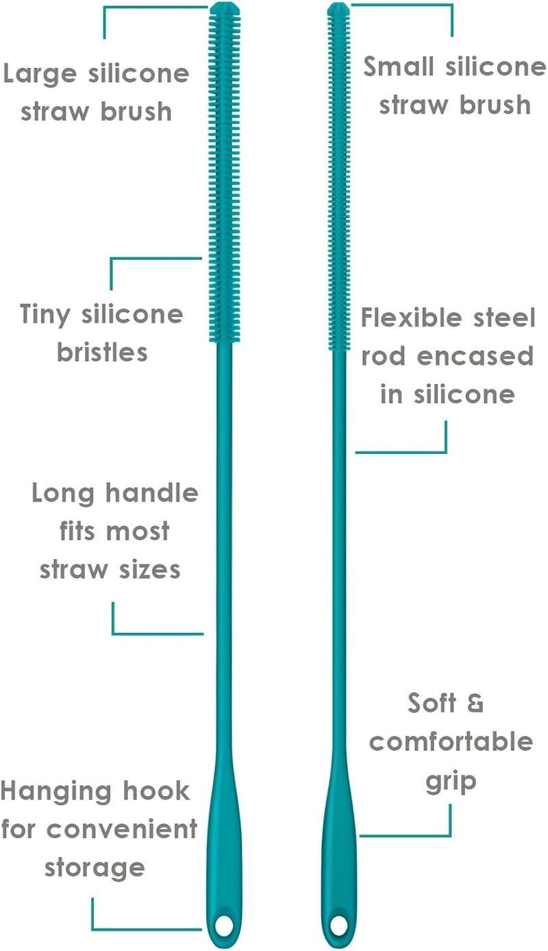 Purtribe Silicone Straw Brush 4 Pack - (2 Small, 2 Wide) - 10 Inch Reusable Straw Cleaner, Pipe Cleaner, Glass and Detailing Tool (Turquoise) - Image 3